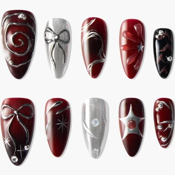 Crimson Charm Press-On Nails