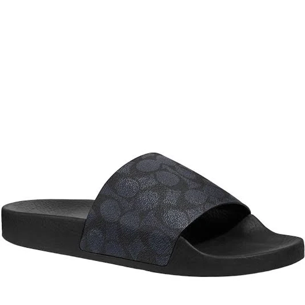 Coach Signature Canvas Pool Slide - Charcoal Signature