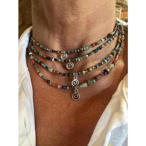 Matte Gemstone Beaded Choker: 2 Style Charms. Sterling Silver Or Silver Tone, Natural Stone Necklace