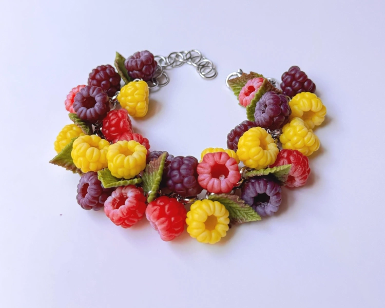 Handmade Raspberry Berry Charm Polymer Clay Fruit Jewelry