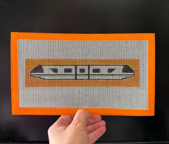 Monorail Hand Painted Needlepoint Canvas, Beginner Bookmark Stitch