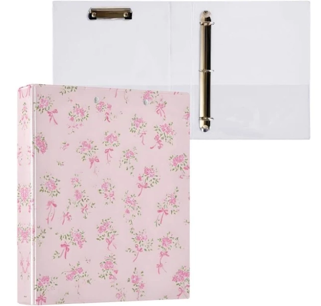 3 Ring Binder 1.5 Inch D Rings with Clipbaord Binders Pink Small Floral Office Supplies Cover Customizable Personalized