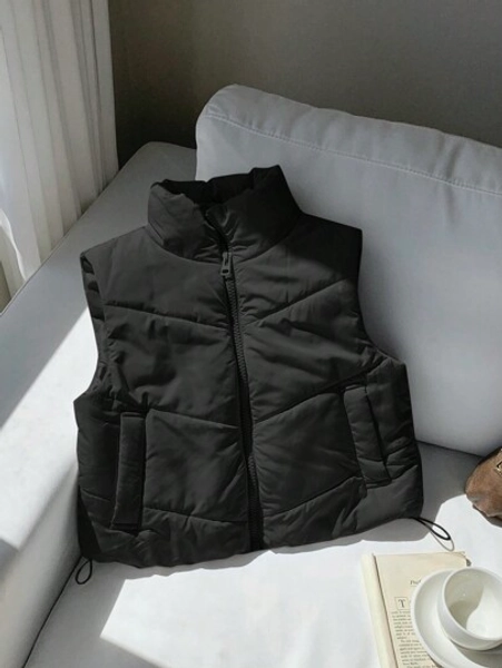 Comfortcana Winter Zip Up Double Face Snap Button Corduroy Drawstring Vest Coat