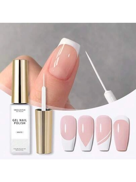 White Gel Nail Polish For French Tip, Color Nail Art Paint For Thin French Gel Liner Nail Art Soak Off UV Curing Manicure Salon (White)