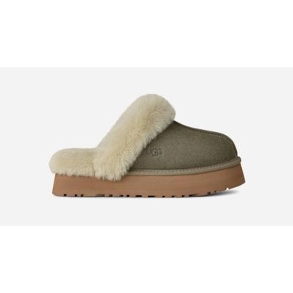 UGG® Women's Disquette Sheepskin Slippers in Moss Green/Muted Brass, Size 5