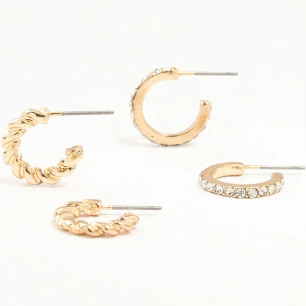 Lovisa Gold Twisted & Diamante Hoop Earrings 2-Pack