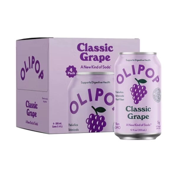 OLIPOP Classic Grape Prebiotic Soda - 4ct/12 fl oz Cans