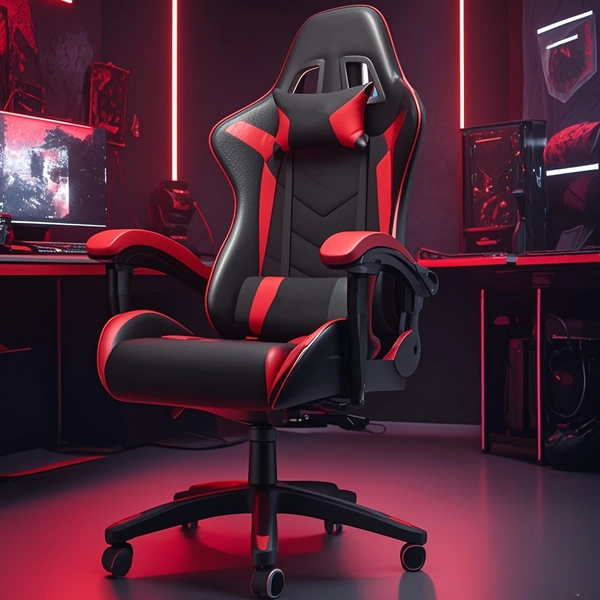 1pc Yami Ergonomic Gaming Chair with 135-Degree Heavy-Duty Construction, Lumbar & Headrest - Manual Height Adjustment, 5-Wheel Base with 360° Swivel - -like Texture (Black/White/Blue) - Ideal for PC, Office, Gaming - Compatible with Hard Floors - Ideal Gift for Gamers & Professionals - Multi-Color Options (Black Shown) - Sturdy 5-Wheel Base & Smooth Movement, Ergonomic Gaming Sofa, Chaise Gaming Confort, Gaming Room Decor