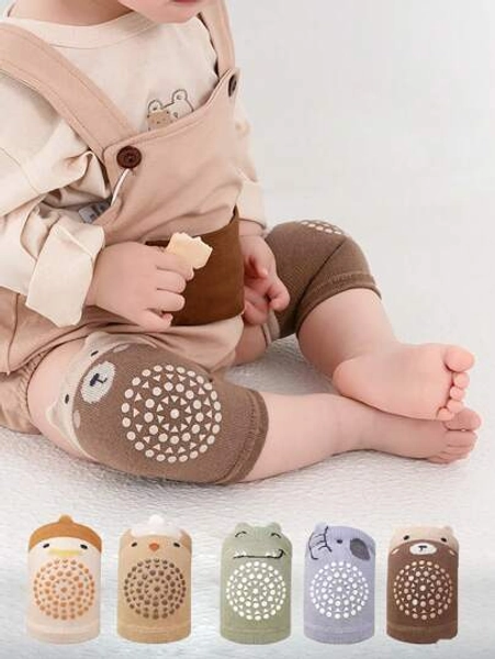 5 pièces/Set de genouillères antidérapantes pour bébé rampant, genouillères en tricot pour bambin avec motifs de dinosaure et d'éléphant pour le rampement et la marche des bébés - Taille 3 paires aléatoires