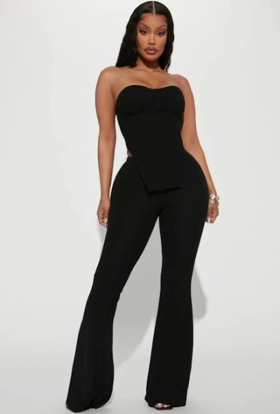 Fashion Nova Strapless Ribbed Tube Top Flare Pant Set
