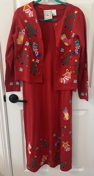 Michael Simon Lite Women’s Embroidered Christmas Dress Cardigan Set Size Small