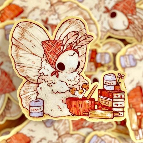Baking Moth Sticker | Cute Moth Bug Aesthetic Sticker | 2.2" x 2.5" | Pretty Moth Sticker