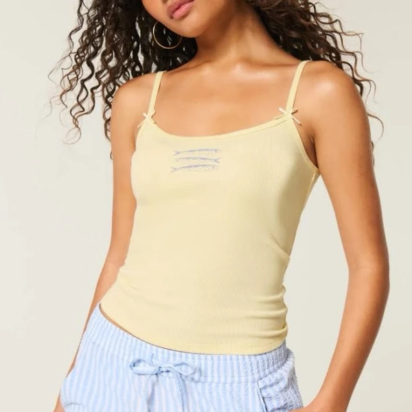 Women's Ribbed Fish Graphic Cami in Butter Yellow