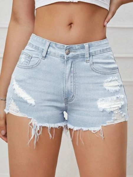 SHEIN ICON Women's Distressed Frayed Hem Pockets Denim Shorts Y2k - Size XS