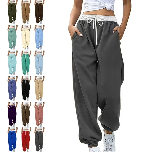 Axiiglly Sweatpants Women Cotton Drawstring Athletic Joggers Casual Color Block Baggy Trousers Comfy High Waisted Hiking Pants with Pockets