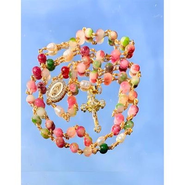 Watermelon Tourmaline & Pearl Rosary | Tourmaline or Tourmaline Blend | Crucifix Choice | Our Lady of Guadalupe | Gift Ready