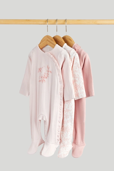 Mothercare Girls Fern Forest Printed Full Sleeve All-in-Ones - Pack of 3 - Multi - Mothercare