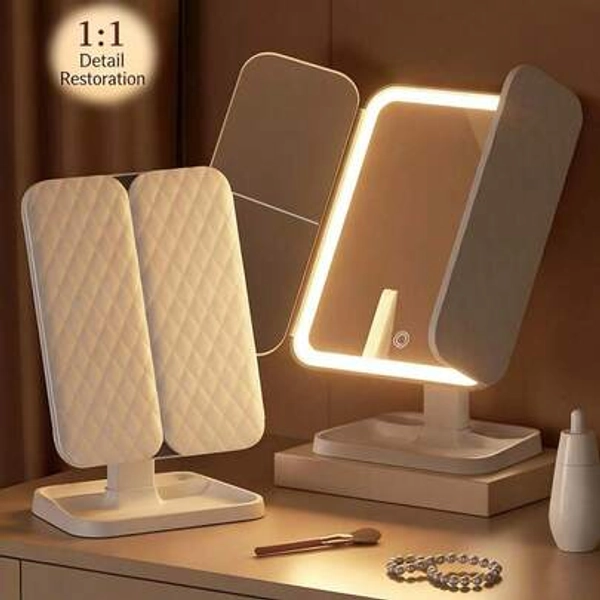 3-Fold Adjustable Makeup Mirror With 1X/2X/3X Magnification, 3-Color Lighting, Detachable Stand, Portable LED Travel Makeup Mirror With Brightness Control, Smart Touch Screen, USB Rechargeable, High Definition Cosmetic Mirror, Suitable As Birthday, Valentine's Day, Mother's Day, Thanksgiving Gift For Women - Size Three Colors Of Light