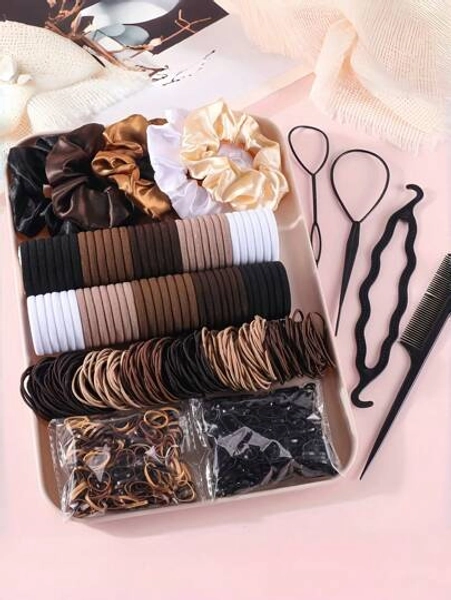 1159pcs/Set Basic Fashion Hair Accessories Kit: Includes Satin Scrunchies For Elegant Slouchy Styles, Multi-Color Hair Ties, And Practical Styling Tools Like Comb - Suitable For Girls And Women, Satisfying Daily Needs. Easy To Create Simple Ponytails, Fancy Buns Or Creative Hairstyles, Practical And Useful!, School Stuff, Gifts