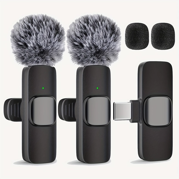 Wireless Clip-On Lavalier Microphone System, Omnidirectional, USB-C, One-Touch Recording, USB Charging, with Rechargeable Lithium Polymer Battery, for Streaming and Video Conferencing