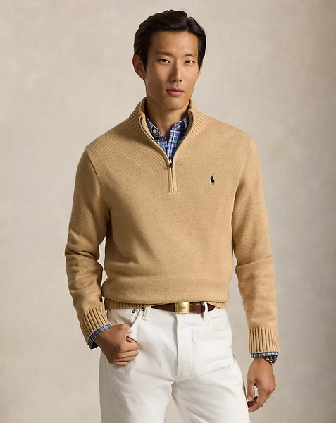 Quarter-Zip Cotton Mockneck Jumper
