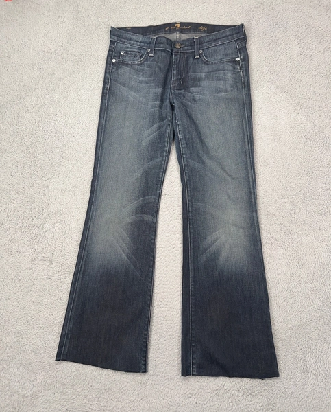 7 For All Mankind Jeans Womens 30 (Fits 32x32) Blue Dojo Flare Denim Raw Hem *