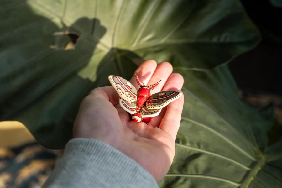 Mini Cecropia Moth - Polymer clay sculpture, mini cecropia moth sculpture, polymer clay charm, tiny moth model