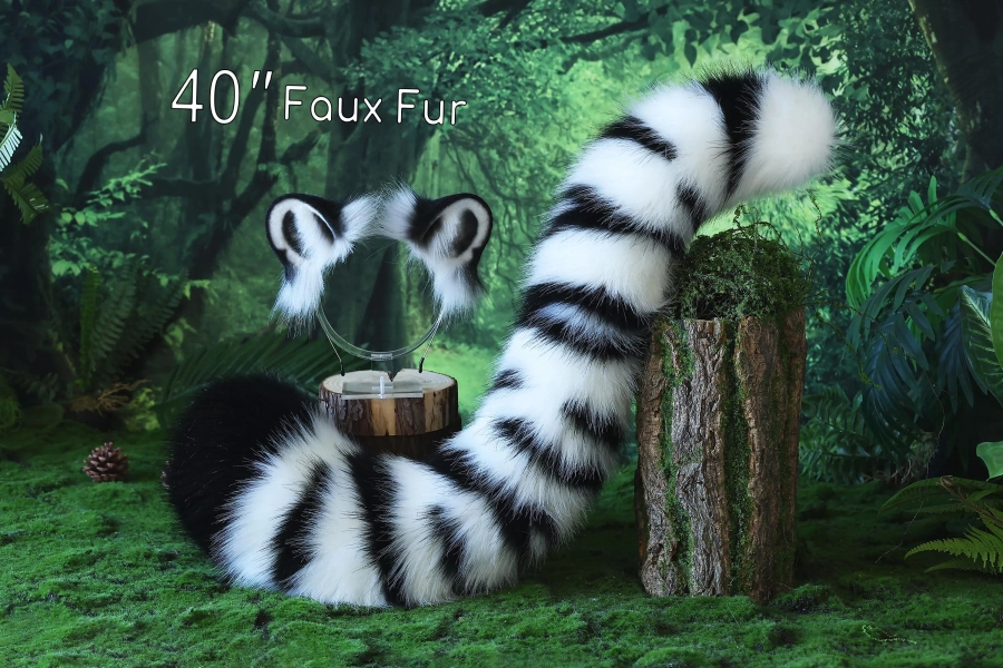 Realistic faux fur white tiger ear and tail set tiger tail and ear therian tiger petplay animal cosplay tail and ear tiger kemonomimi ears