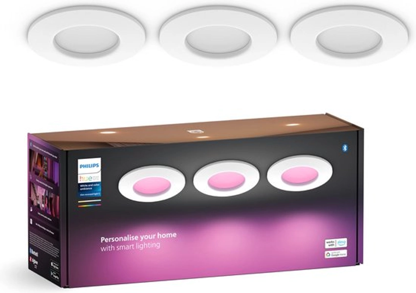 Philips Hue slim inbouwspot dun - Wit & gekleurd licht - 3 lampen - Ø90mm | bol