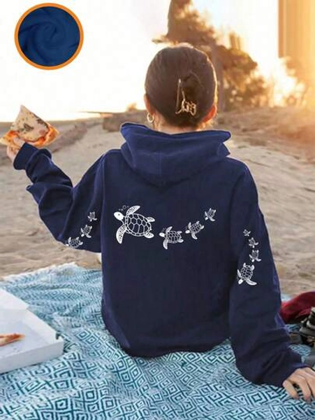 Tween Girl Graphic Print Fleece Lined Hoodie Sweatshirt, Warm & Comfortable For Autumn/Winter