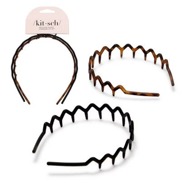 Kitsch Rabs Zig Zag Recycled Headband - Black/Tortoise - 2pk: For Hair Styling, All Hair Types