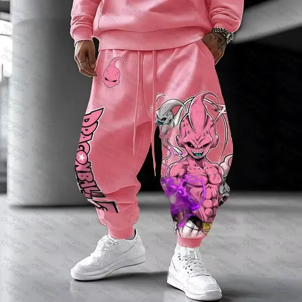 Pink Majin Buu Print Sweatpants Anime Cotton Trousers Unisex Loose Fit Cuffed Ankle Joggers Plus Size Wide Leg Hip Hop Pants - AliExpress 26