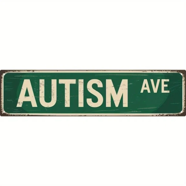 1pc 2D Plane, Autism Avenue Street Sign - Vintage Green and White Metal Wall Decoration Vintage Plaque Decor - Autism Awareness Decoration, Suitable