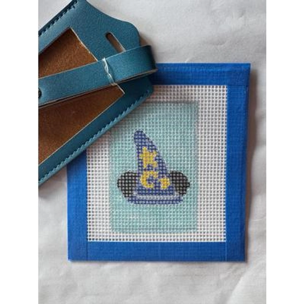 Sorcerer Mouse Needlepoint Luggage Tag Kit: Hand-Painted Canvas & Leather