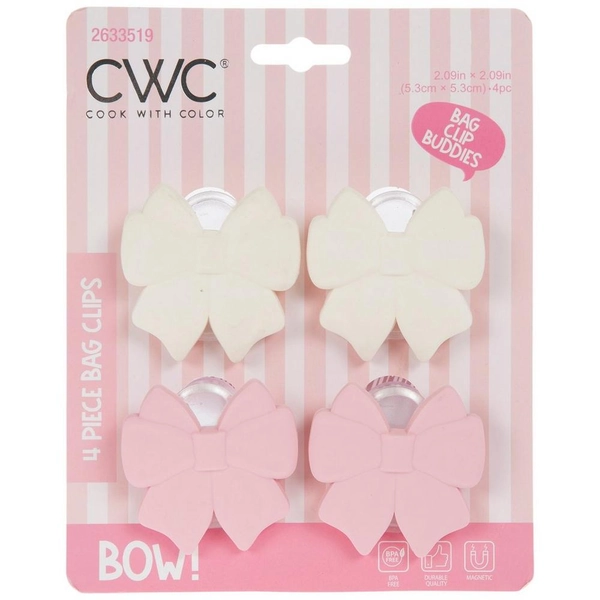 White &amp; Pink Bow Bag Clips