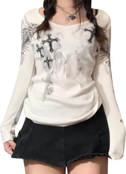 Y2K Fairy Grunge Long Sleeve Graphic Tee