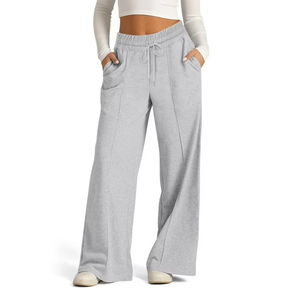 Tdoqot Womens Sweatpants with Pockets- Casual Baggy High Waisted Drawstring Wide Leg Pants Gray Size S