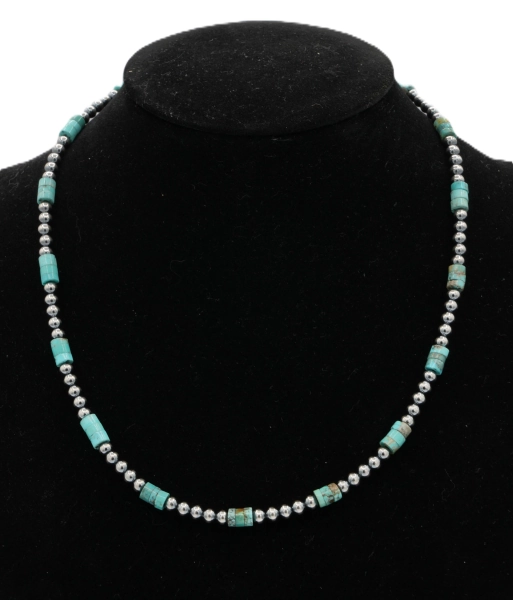 4-5mm Sterling Silver Round Bead and Turquoise Heishi Bead Necklace 18"