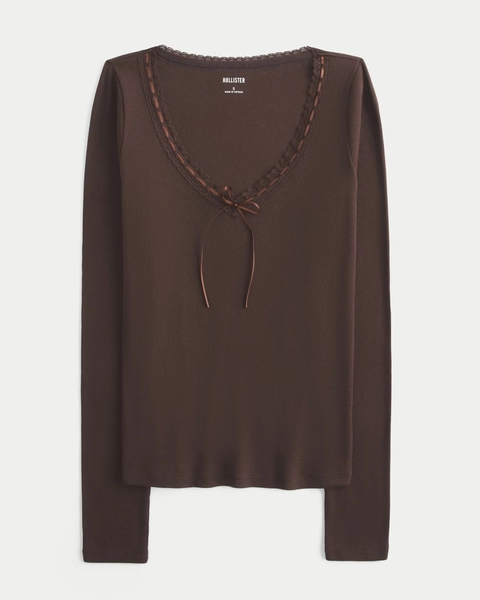 Long-Sleeve Lace Trim Top