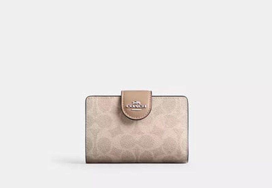 Coach Outlet Medium Corner Zip Wallet In Signature Canvas - Beige