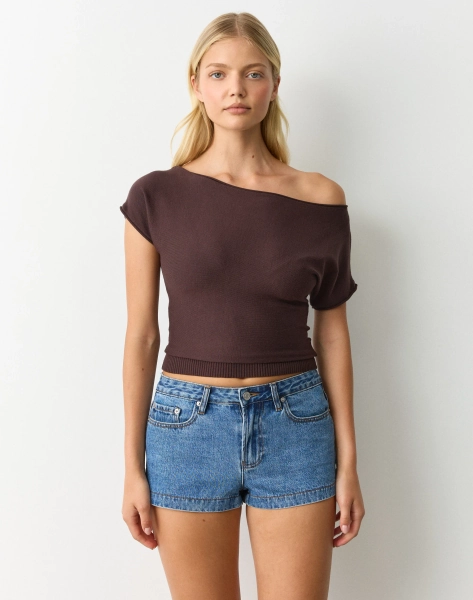 Off Shoulder Knit Top - Milk, Brown or Black - Small/8