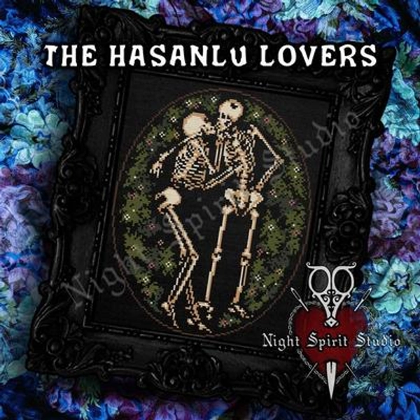 Hasanlu Lovers Cross Stitch Pattern | Gothic Skeleton Couple (PDF)
