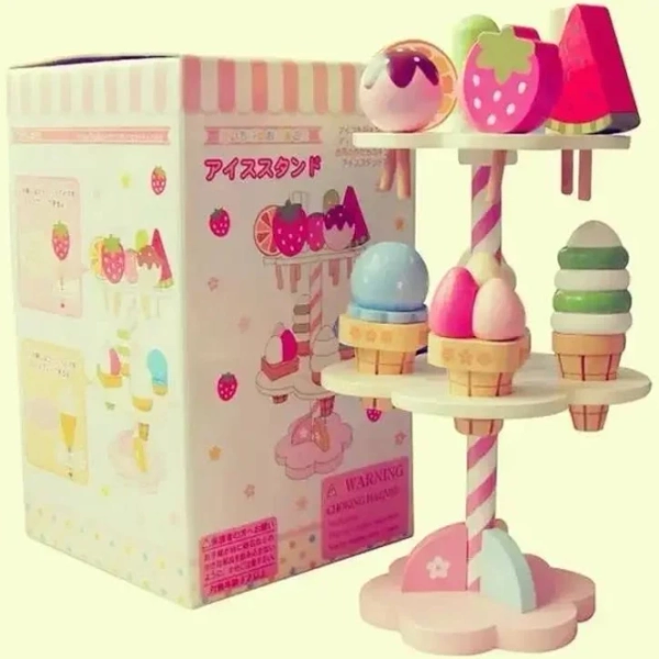 Funny Wooden Mother Garden Pretend Play House Kitchen Toy Cooking Strawberry Three Layer Cake Ice