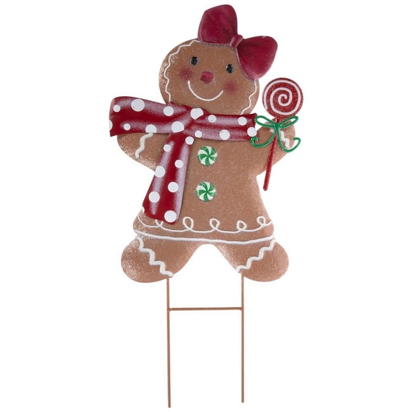 Gingerbread Wearing Bow Metal Garden Stake