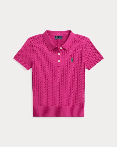 Mini-Cable Cotton Polo Sweater
