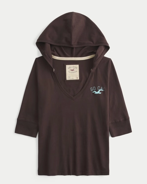 Hooded Half-Sleeve Logo Graphic Tee