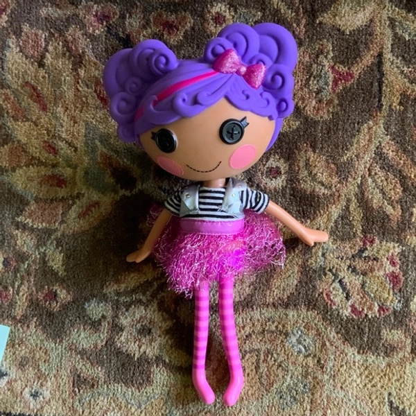 Purple &amp; Pink Girl Doll Plush Toy - Cute Button-Eye Doll