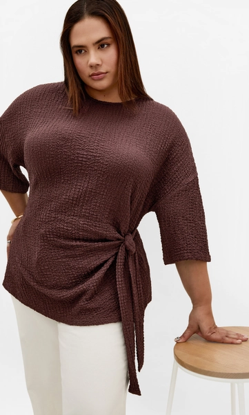 Zoie Elbow Sleeve Side Tie Top - chocolate