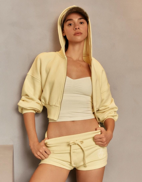 Plush Bermuda shorts with turn-up waist
