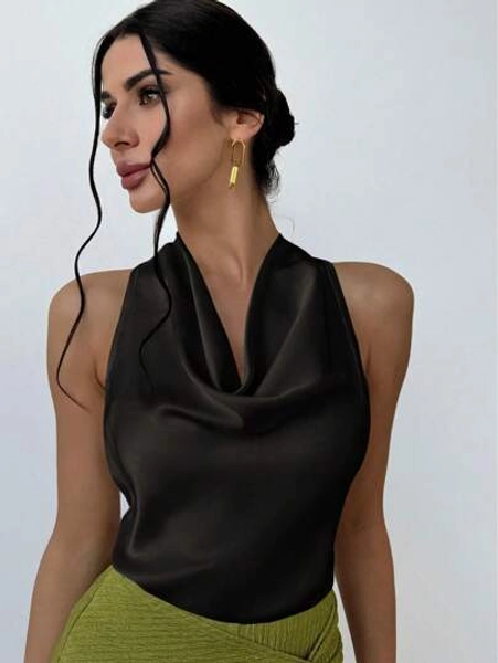 Firerie Women Elegant Sexy Holiday Music Festival Back To School Leopard Print Draped Neck Sleeveless Blouse Old Money Homecoming Going Out Tops Work Women Blouses Women Shirts